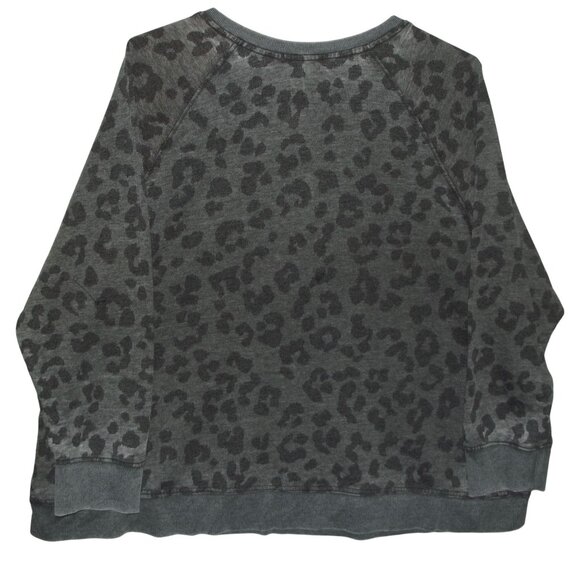 French Terry Sweatshirt Womens 3X Gray Leopard Print V-Neck Relaxed Fit - Picture 3 of 13